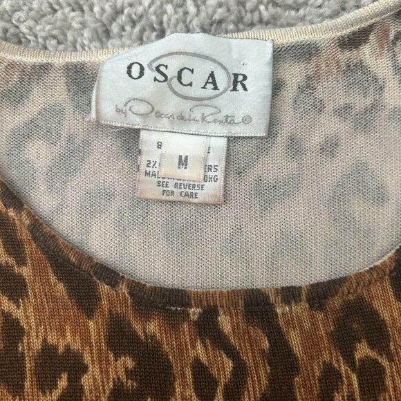 Vintage Oscar de la Renta Leopard Animal Print Short Sleeve Medium Blouse - Picture 3 of 6